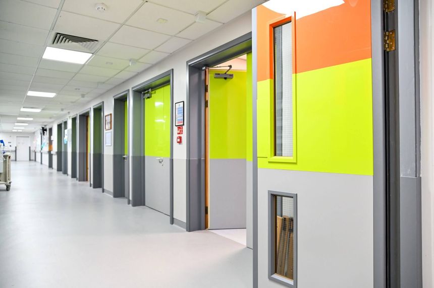 Colourful, Practical Door Protection for Radiology Department.